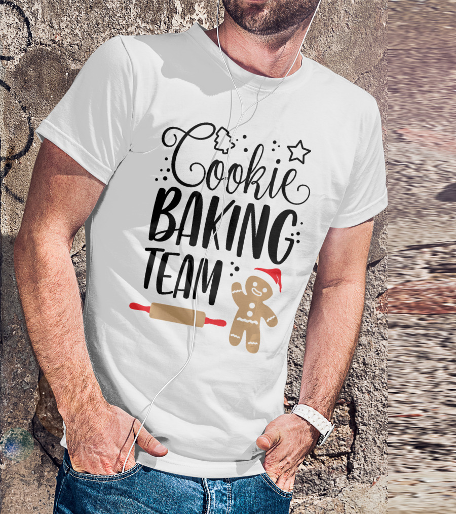 Cookie Baking Team Christmas Xmas Crew Gingerbread Santa Rolling Pin Tree Star T-Shirt