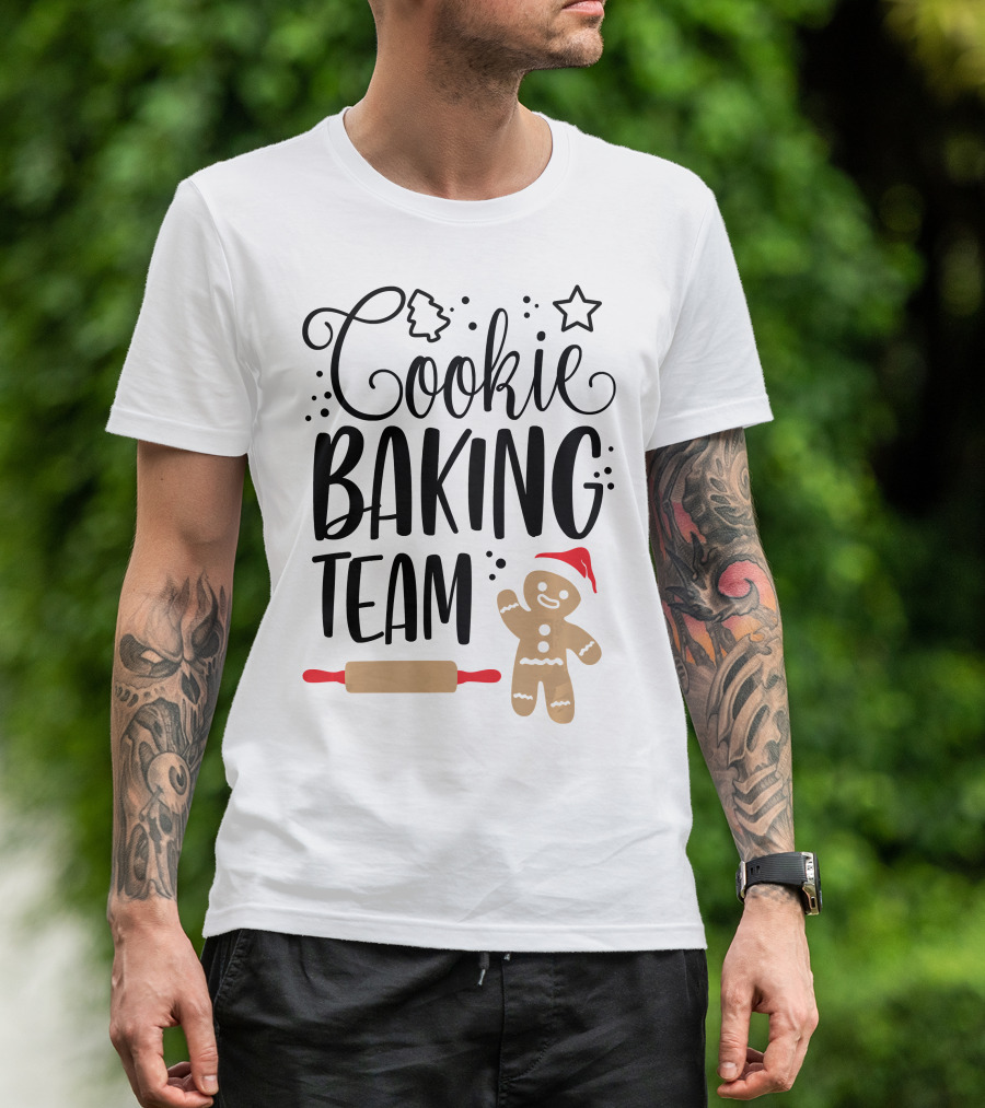 Cookie Baking Team Christmas Xmas Crew Gingerbread Santa Rolling Pin Tree Star T-Shirt