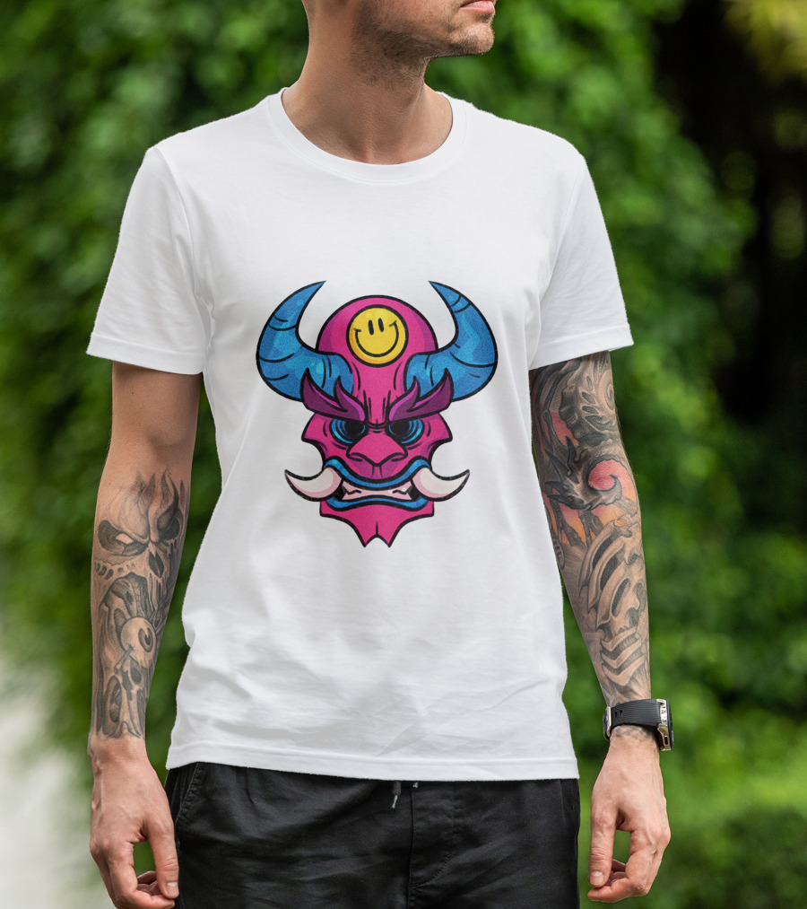 DACREW Oni Mask Smiley Face T-Shirt