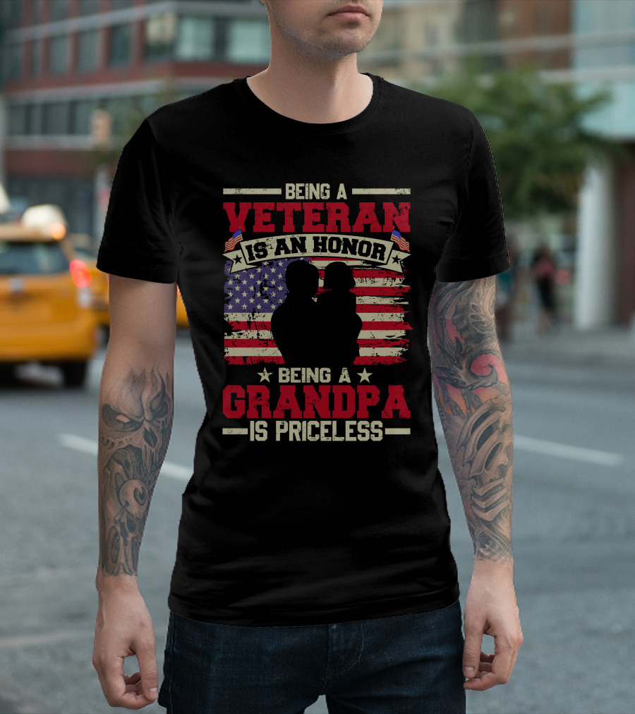Being a Veteran is an Honor Being a Grandpa is Priceless With American Flag T-Shirt