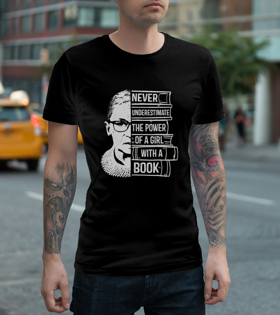 Never Underestimate the Power of a Girl with a Book and Iconic Figure T-Shirt