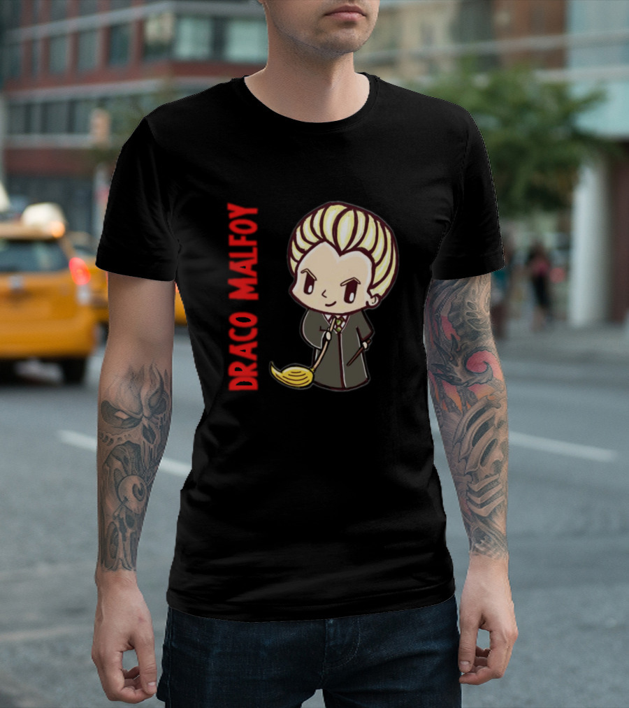 Draco Malfoy Chibi Character with Broom T-Shirt