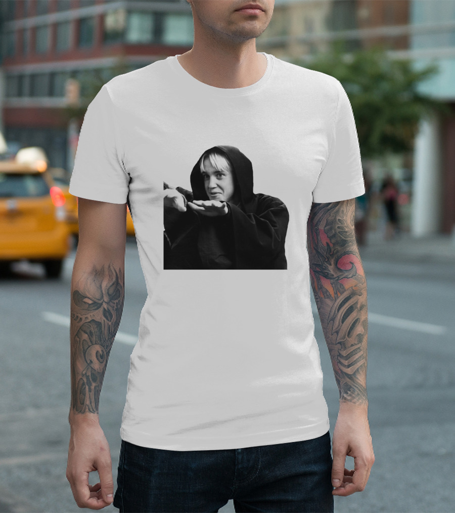 Draco Malfoy Black And White Hooded Cloak Image T-Shirt