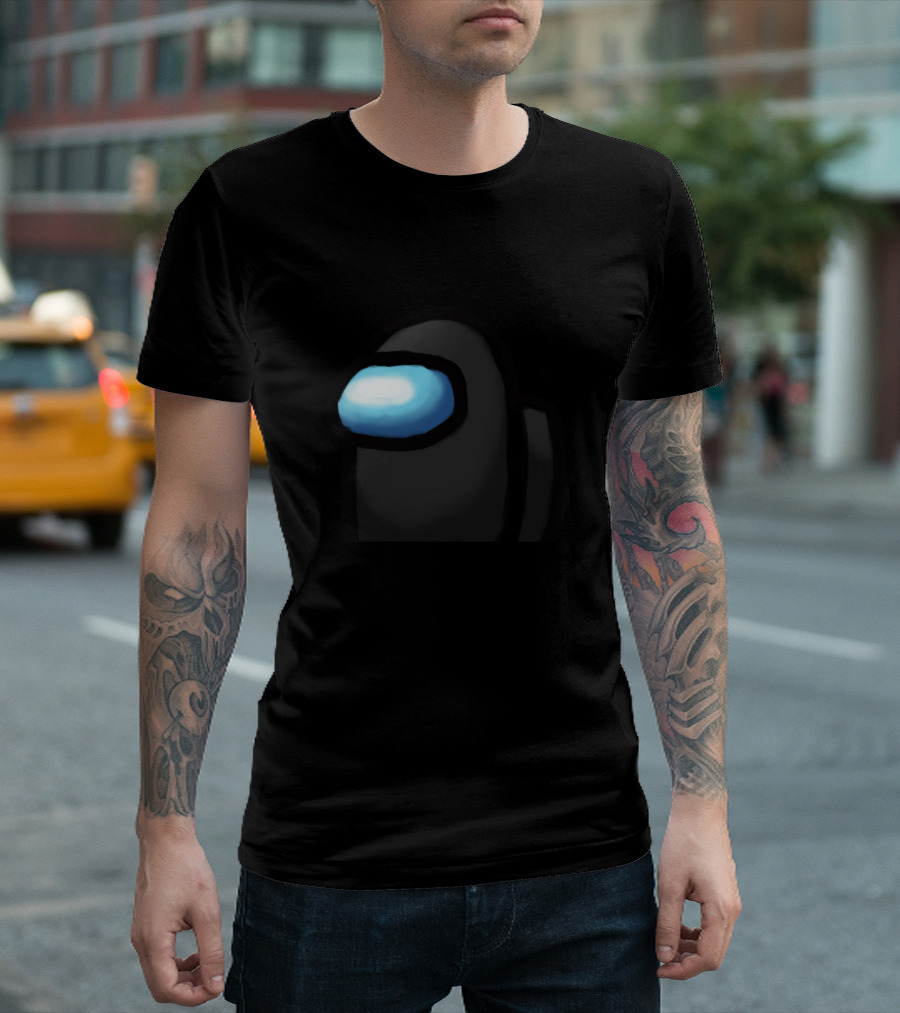 Among Us Crewmate Black Character with Blue Visor T-Shirt