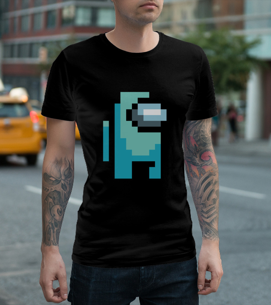 Among Us Cyan Crewmate Pixel T-Shirt