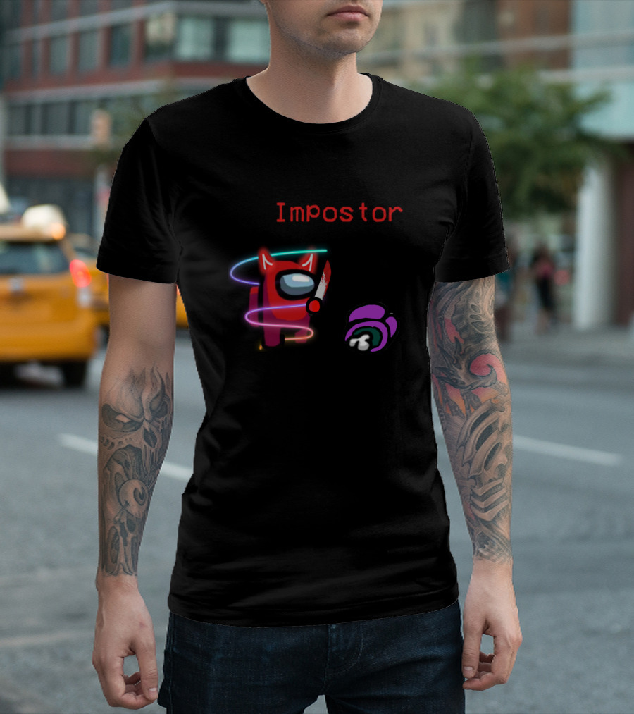 Among Us Impostor Red Crewmate with Knife and Purple Crewmate Defeated T-Shirt