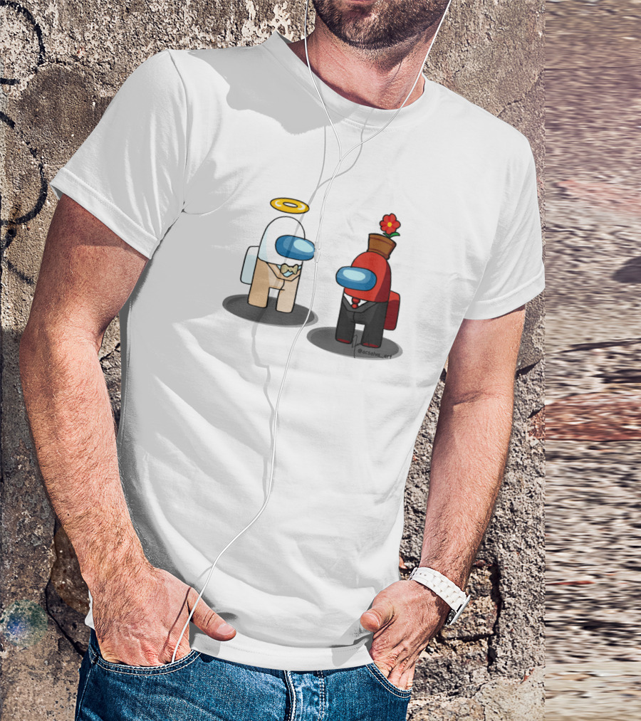 Among Us Ineffable Husbands Angel And Demon Characters In Suit And Bow Tie With Halo And Flowerpot Hat T-Shirt