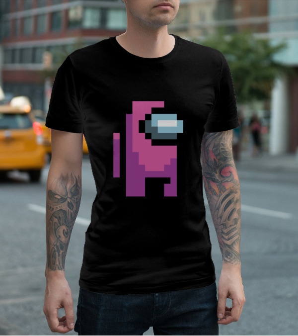 Among Us Pink Crewmate Character Pixel T-Shirt
