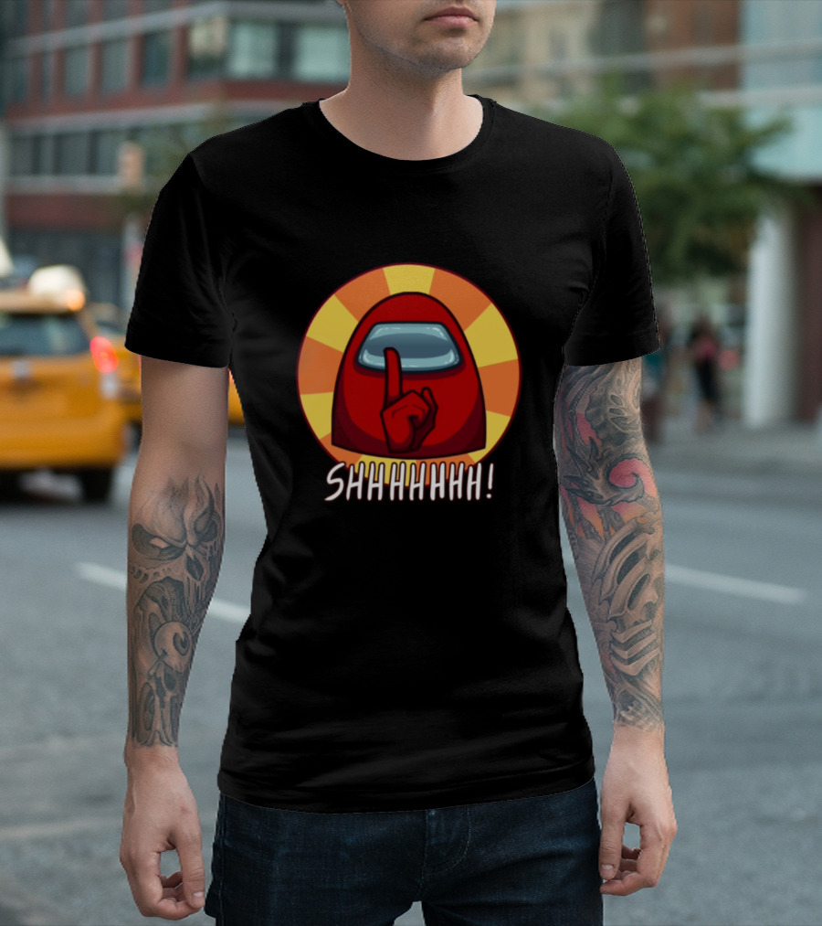 Among Us Shhhhhh Red Crewmate Silence Gesture T-Shirt