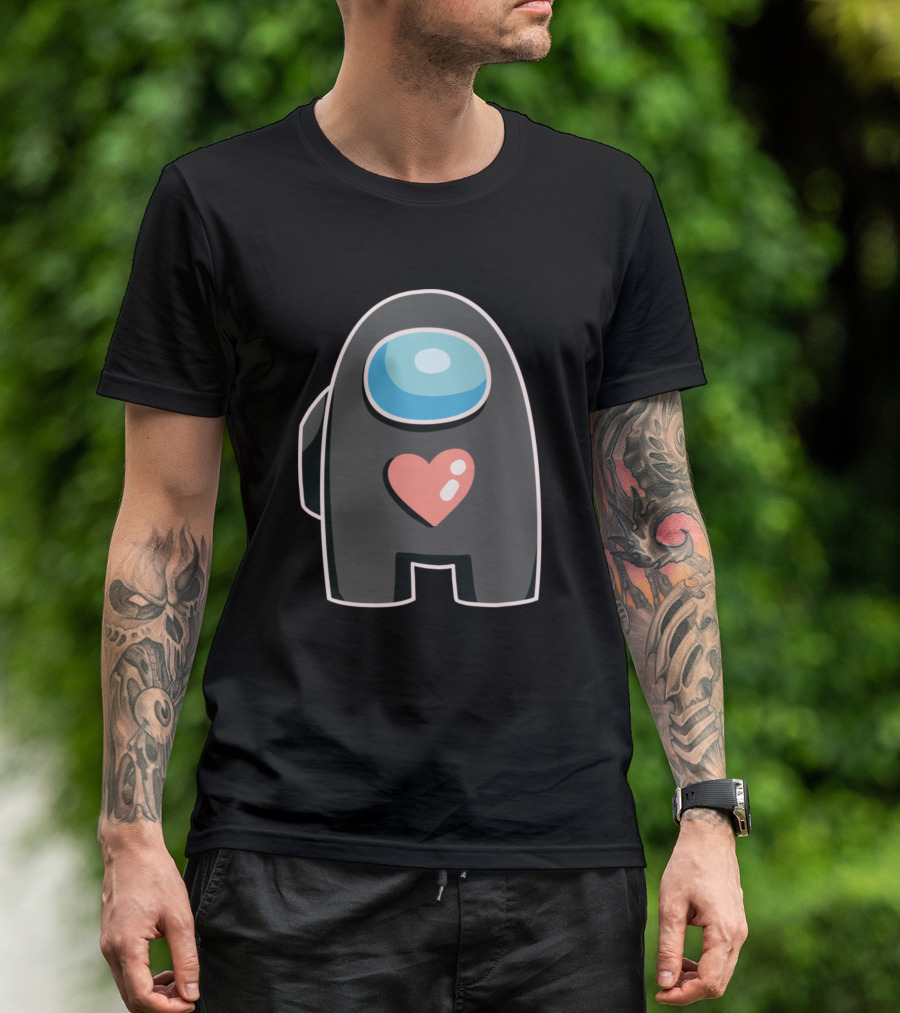 Black Among Us Crewmate With Pink Heart T-Shirt