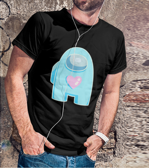 Blue Among Us Crewmate Pink Heart T-Shirt