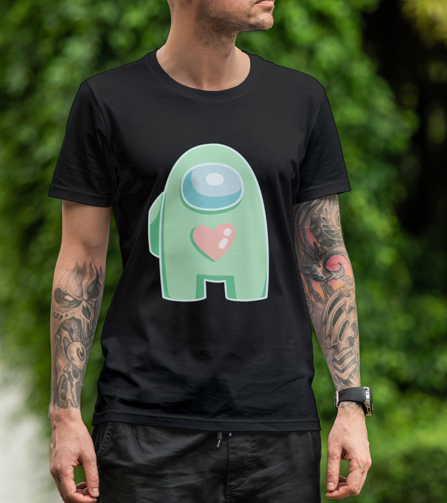 Green Among Us Crewmate With Heart T-Shirt