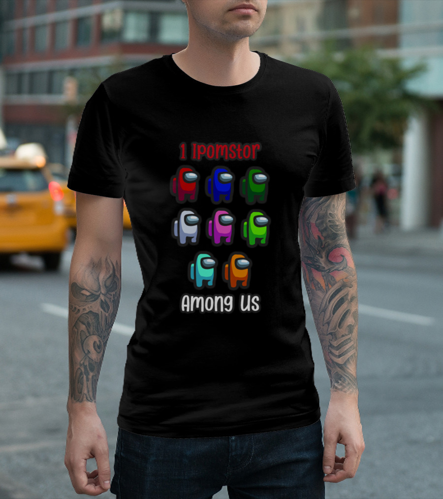 1 Impostor Among Us with Six Crewmates in Different Colors T-Shirt