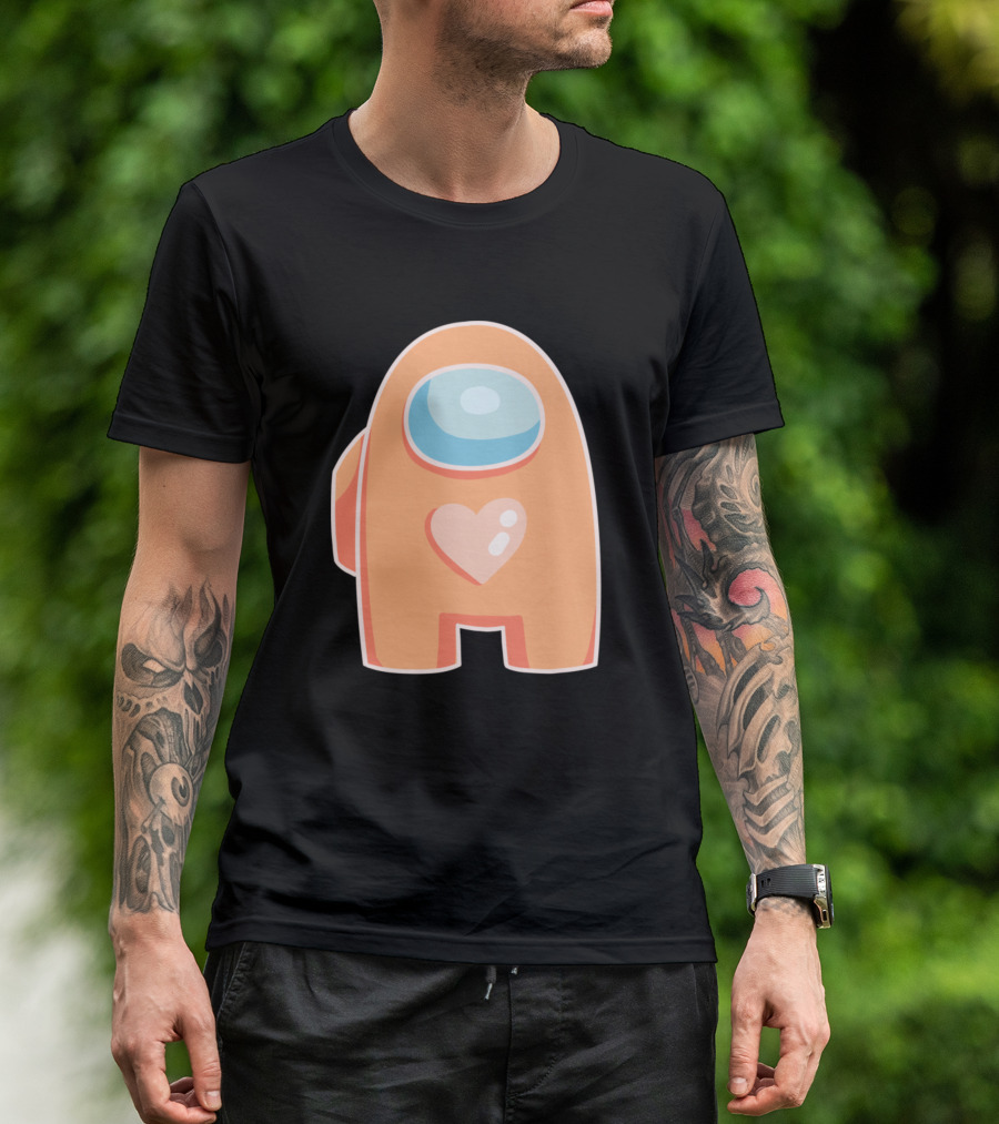 Orange Among Us Crewmate With Heart T-Shirt