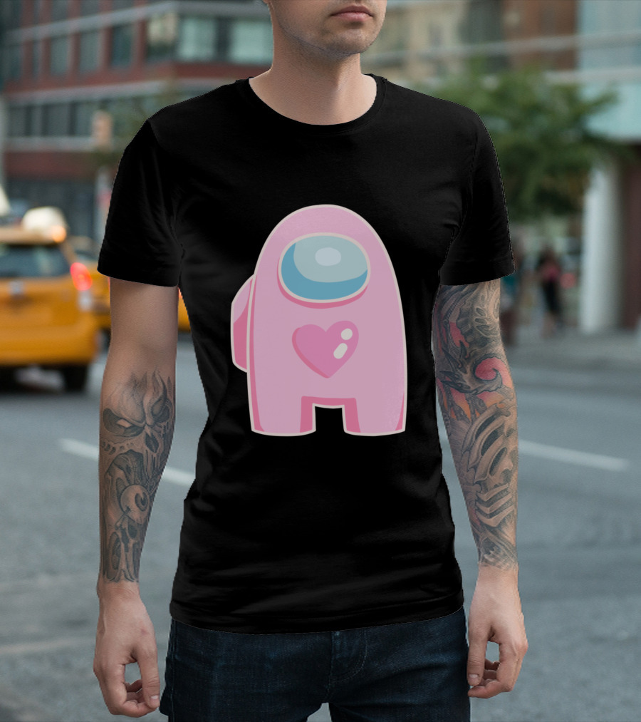 Pink Heart Among Us Crewmate Character T-Shirt