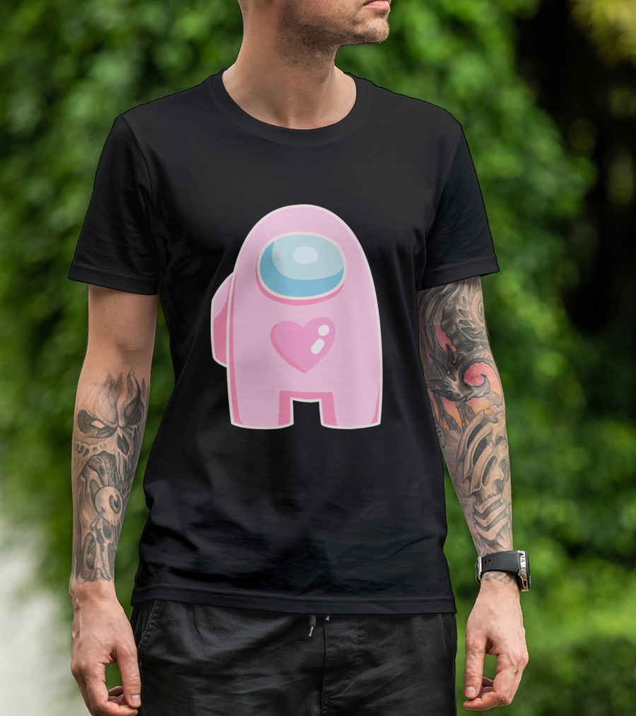 Pink Heart Among Us Crewmate Character T-Shirt