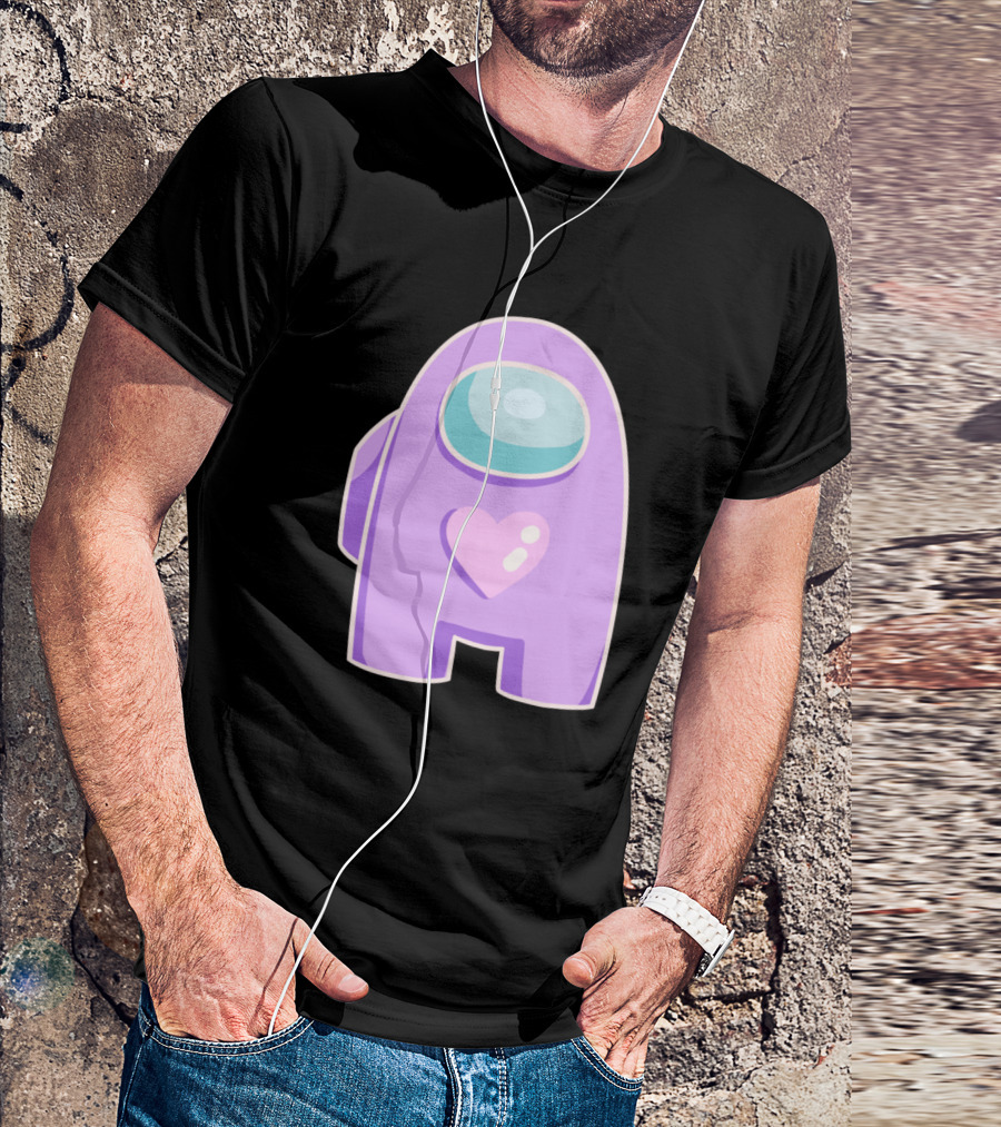 Purple Among Us Crewmate With Heart T-Shirt