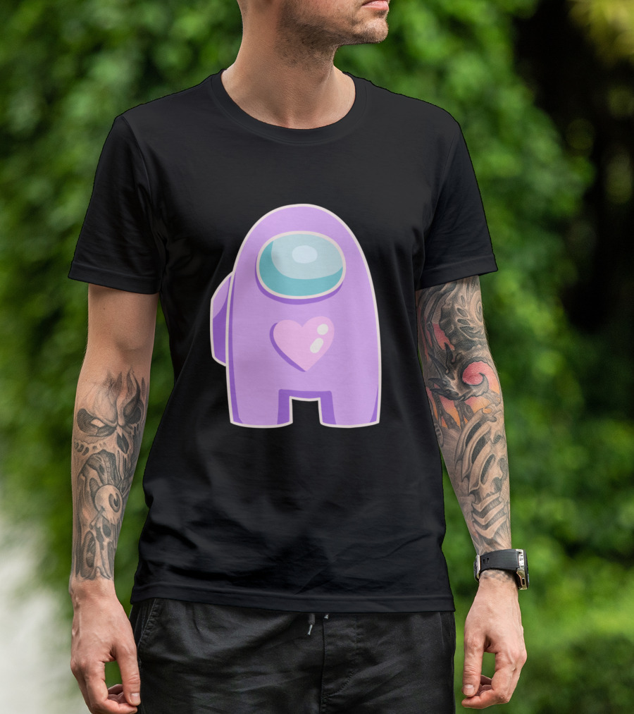 Purple Among Us Crewmate With Heart T-Shirt
