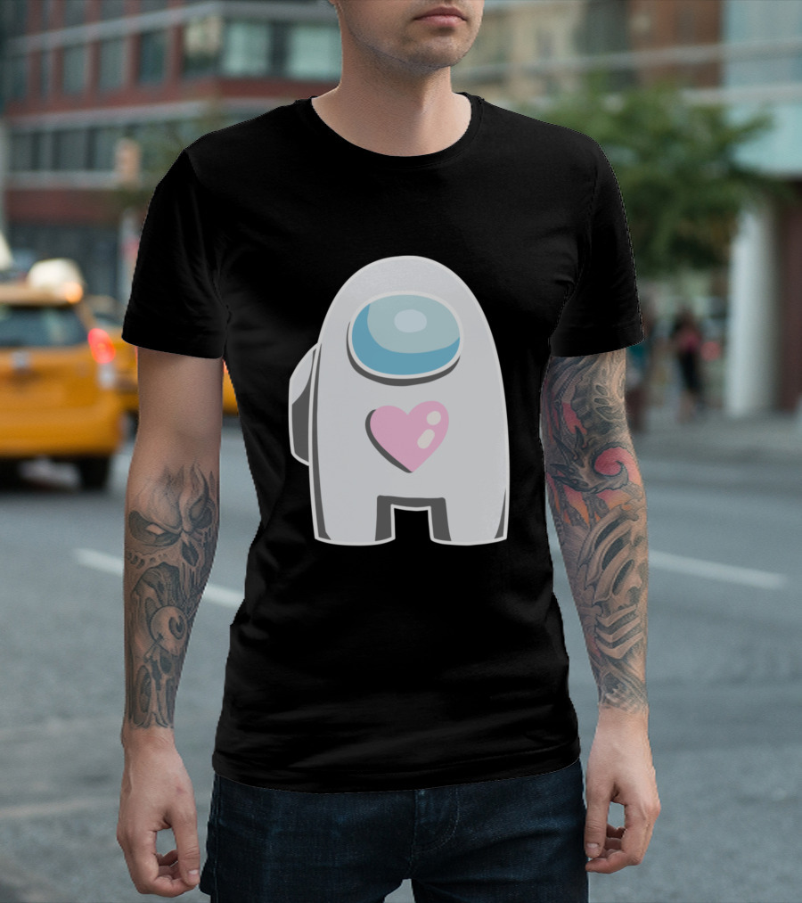 White Among Us Crewmate With Pink Heart T-Shirt