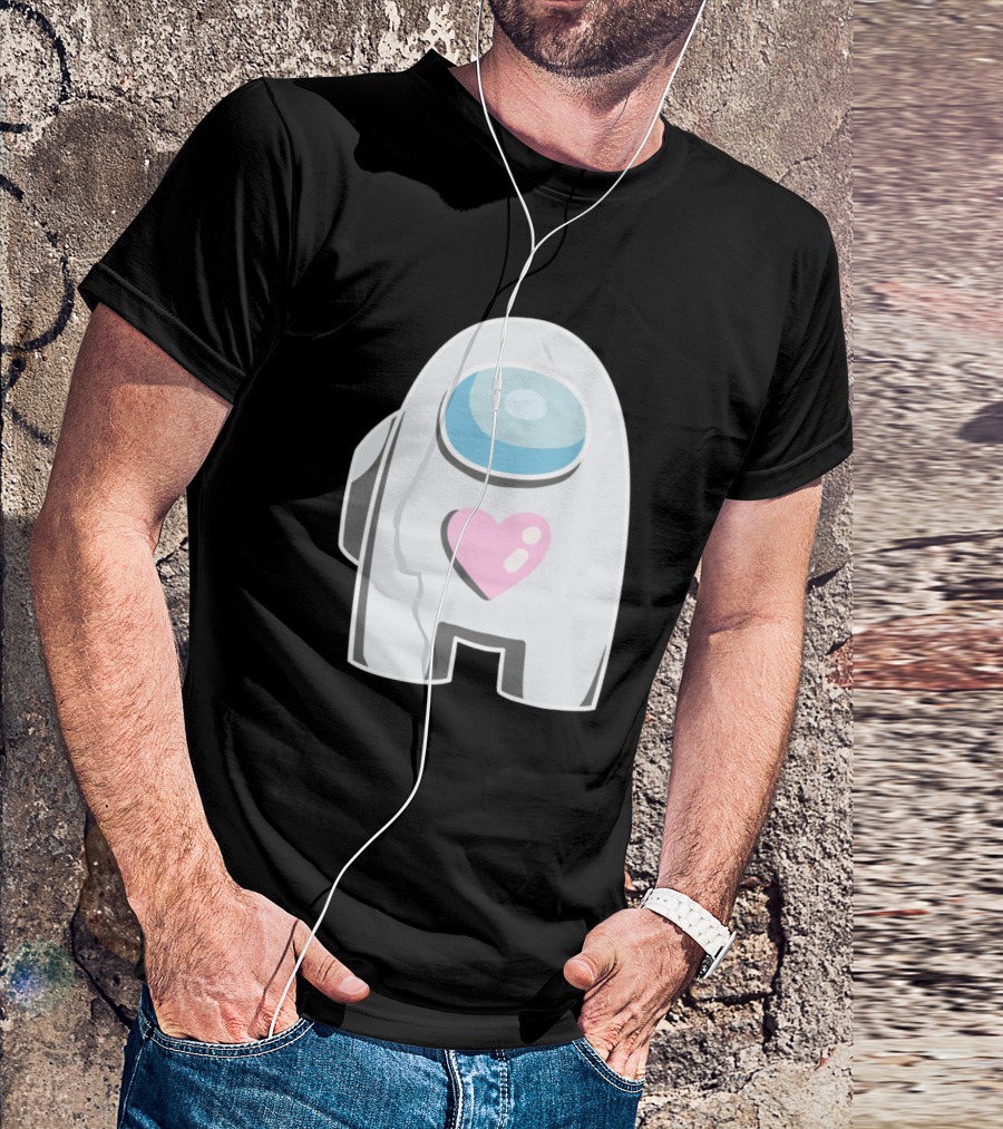 White Among Us Crewmate With Pink Heart T-Shirt