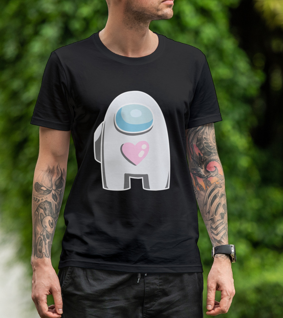 White Among Us Crewmate With Pink Heart T-Shirt