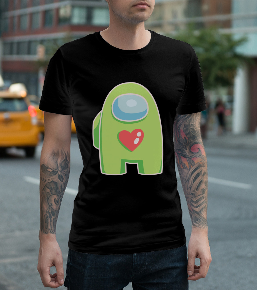 Yellow Green Among Us Crewmate with Heart T-Shirt