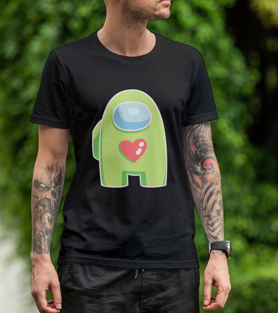 Yellow Green Among Us Crewmate With Heart T-Shirt