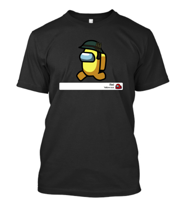 Among Us Yellow Sus Game Character With Helmet And Chat Text T-Shirt