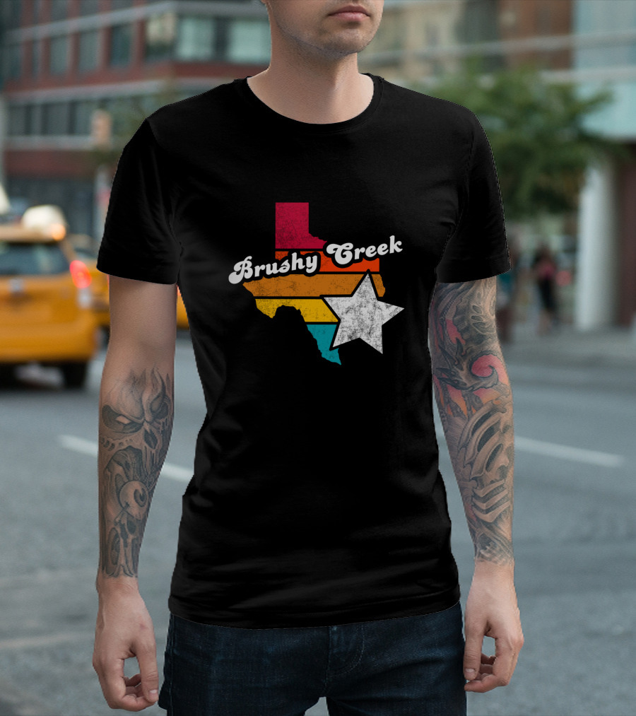 Brushy Creek Texas Retro Texas Map with Star T-Shirt
