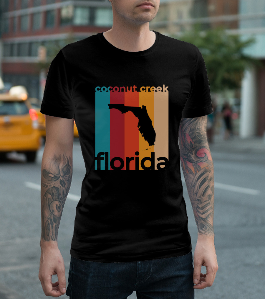 Coconut Creek Florida Vintage State Silhouette Retro Stripes T-Shirt