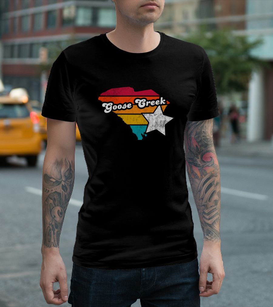 Goose Creek South Carolina State Map Retro Stripes Star T-Shirt