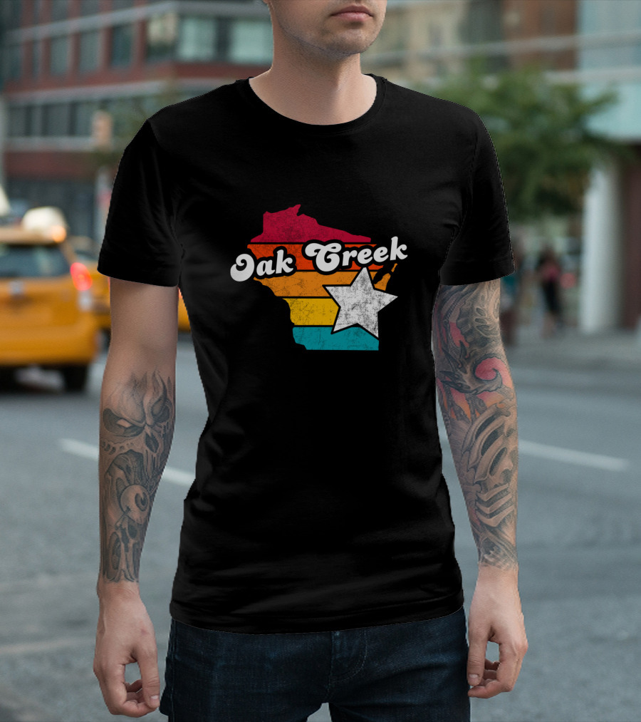 Oak Creek Wisconsin Retro Map with Star T-Shirt