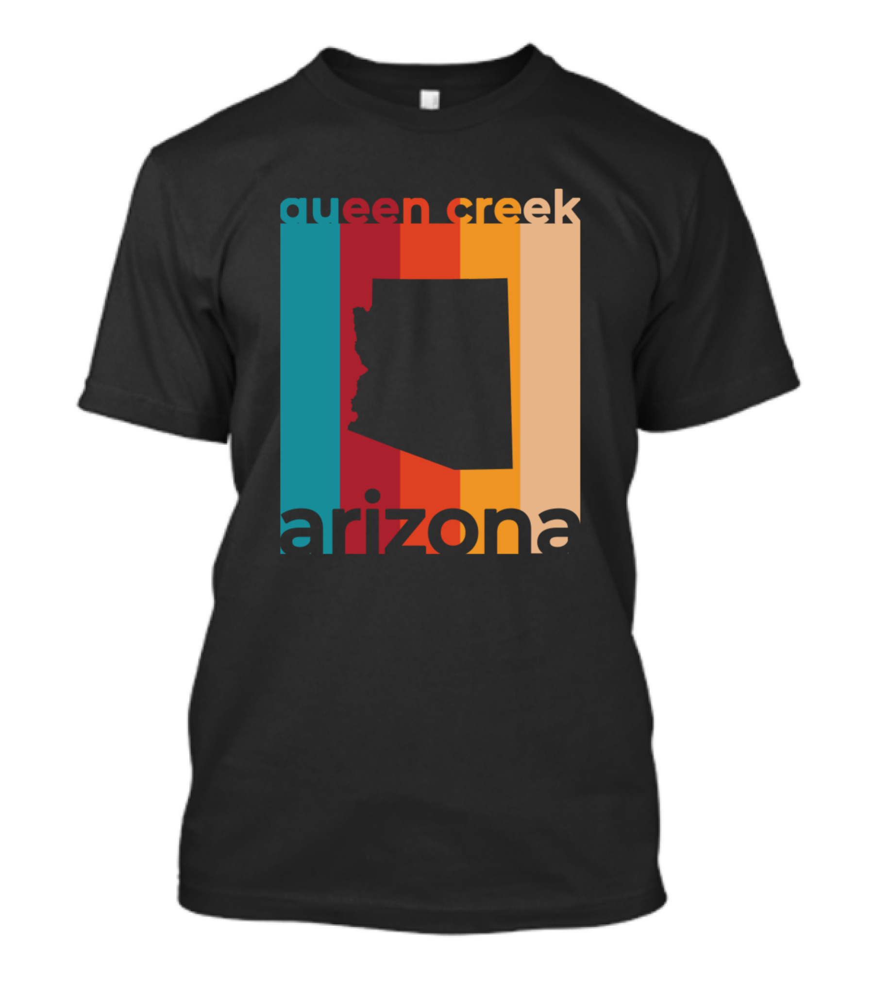 Queen Creek Arizona Retro Stripes Map T-Shirt