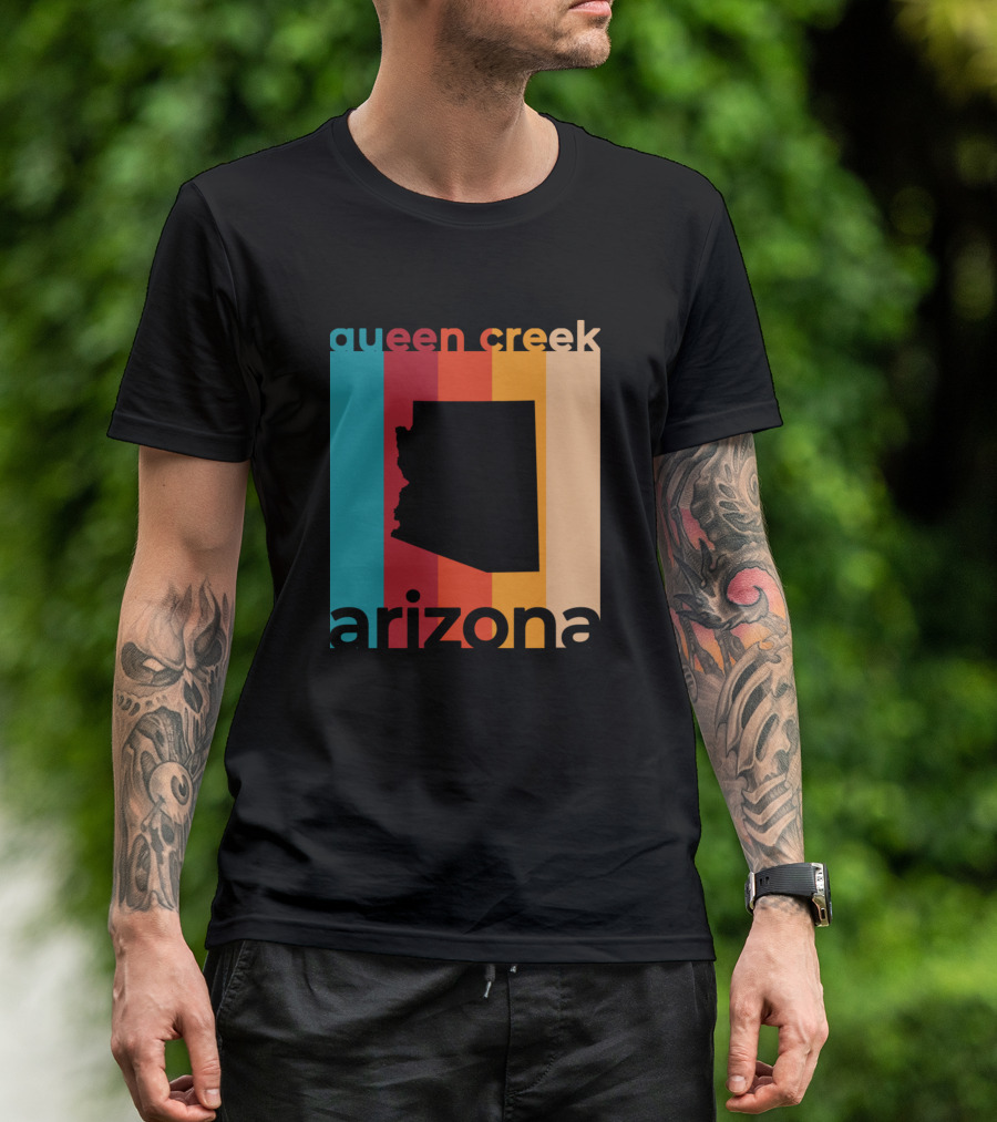 Queen Creek Arizona Retro Stripes Map T-Shirt