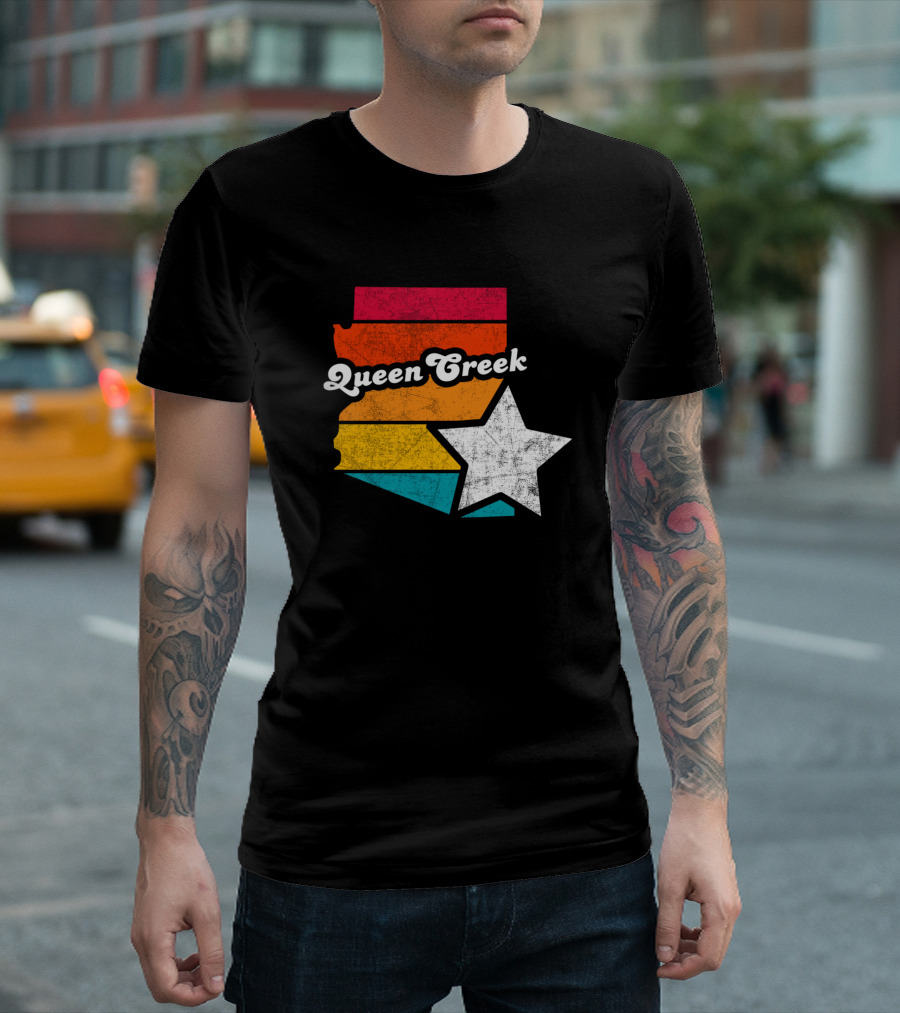 Queen Creek Arizona Vintage Map Star Retro Stripe T-Shirt