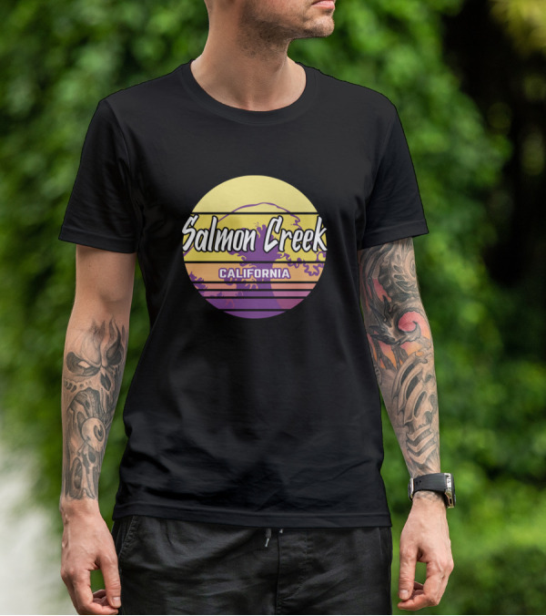 Salmon Creek California Retro Wave Sunset Circle T-Shirt