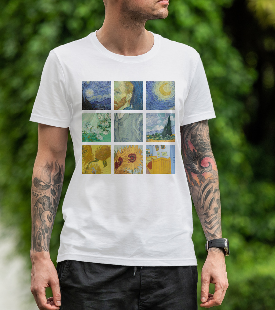 Vincent Van Gogh's Starry Night Sunflowers Bedroom Almond Blossom Cypress Self-Portrait Painting Collection 01 T-Shirt