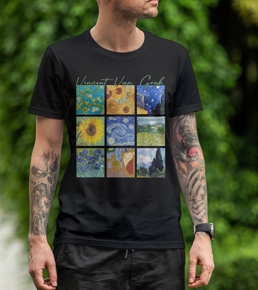 Vincent Van Gogh Almond Blossoms Sunflowers Starry Night Irises Bedroom Cypress T-Shirt