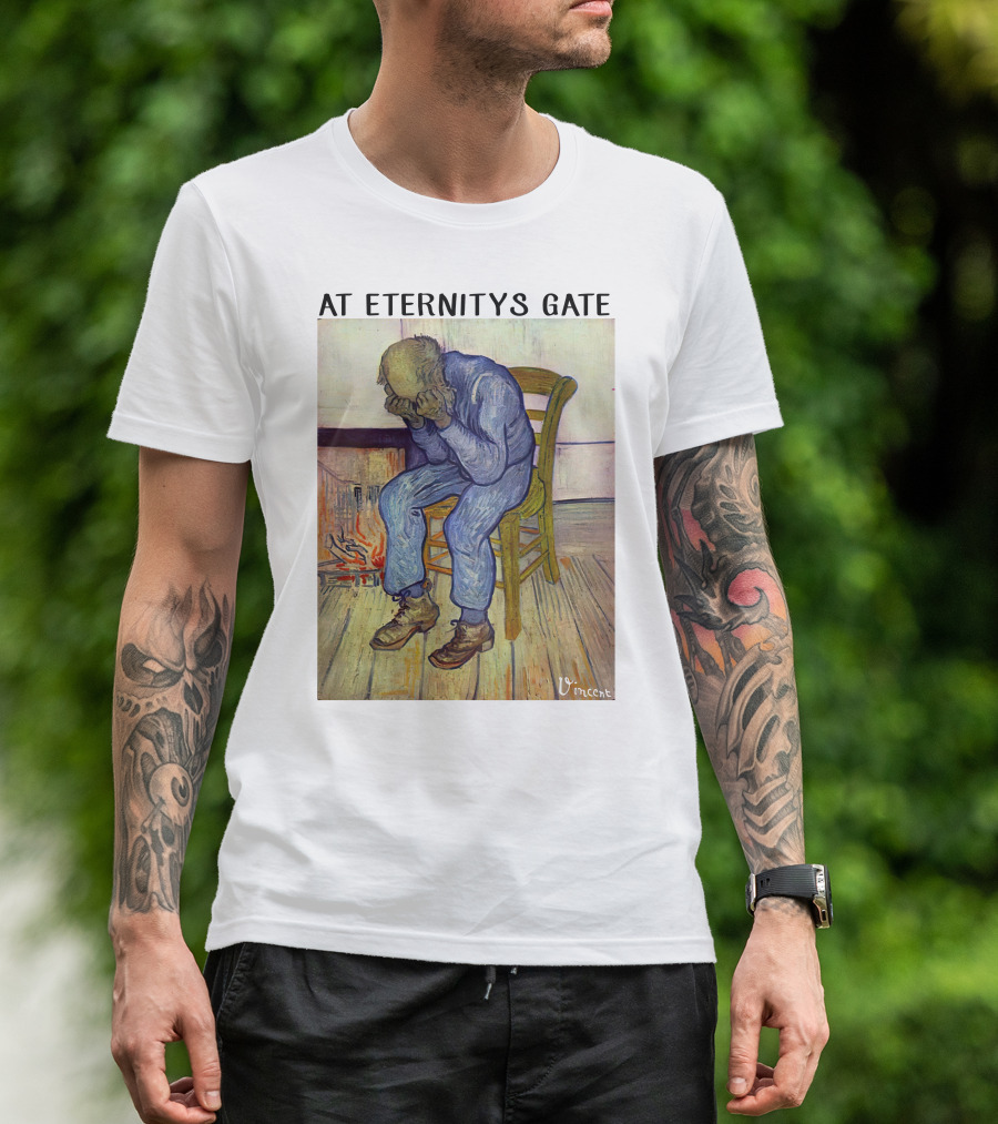 At Eternitys Gate Vincent Van Gogh Vintage Painting Chair Fire Mood T-Shirt