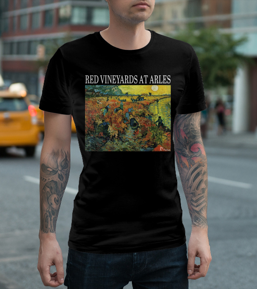 Red Vineyards at Arles Vincent Van Gogh Painting Dark T-Shirt