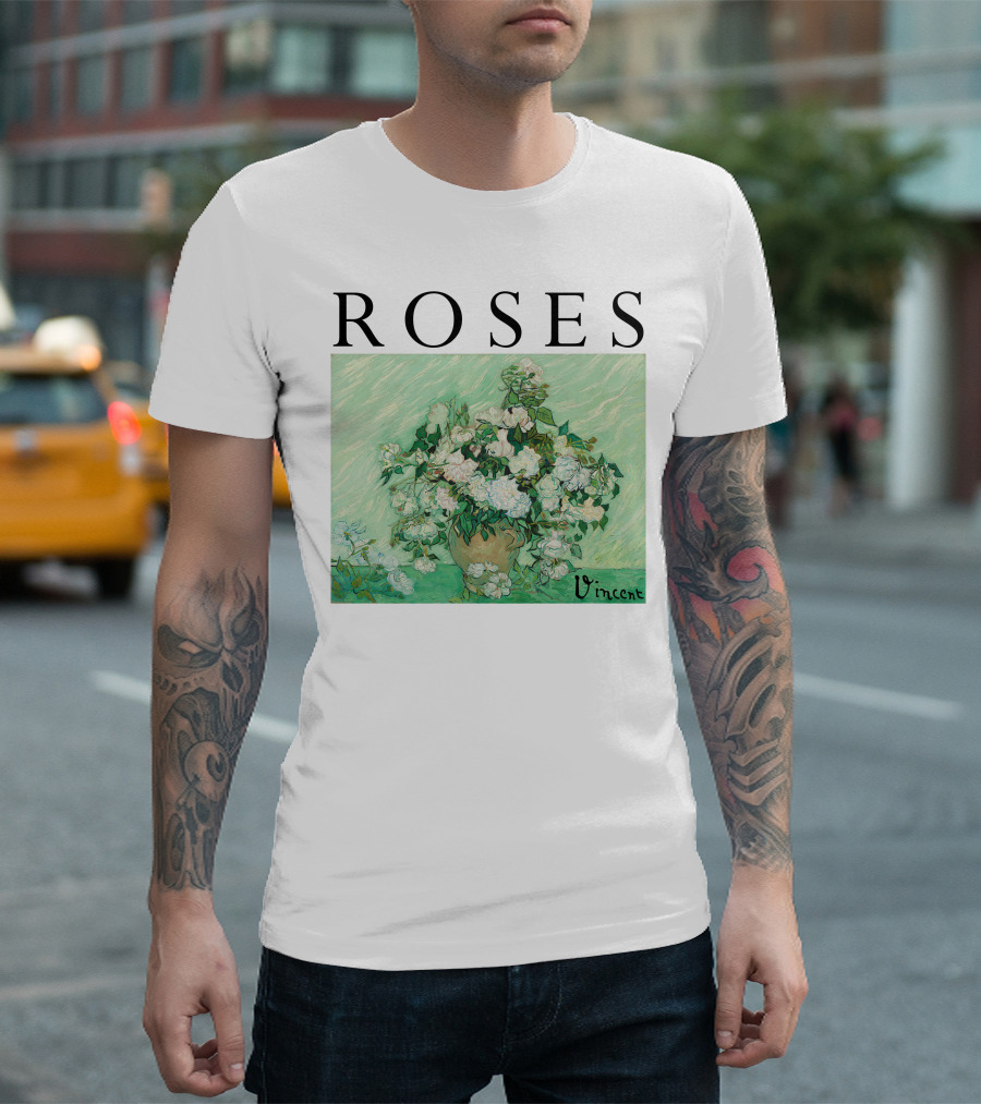 ROSES Vincent Van Gogh Green Floral Painting T-Shirt