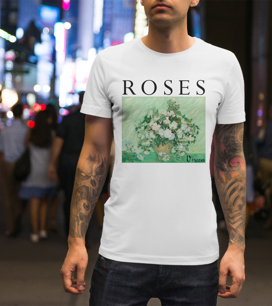 ROSES Vincent Van Gogh Green Floral Painting T-Shirt