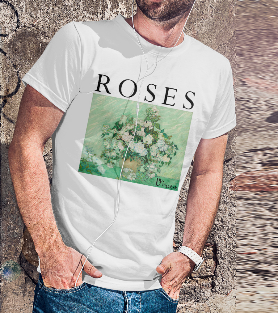 ROSES Vincent Van Gogh Green Floral Painting T-Shirt