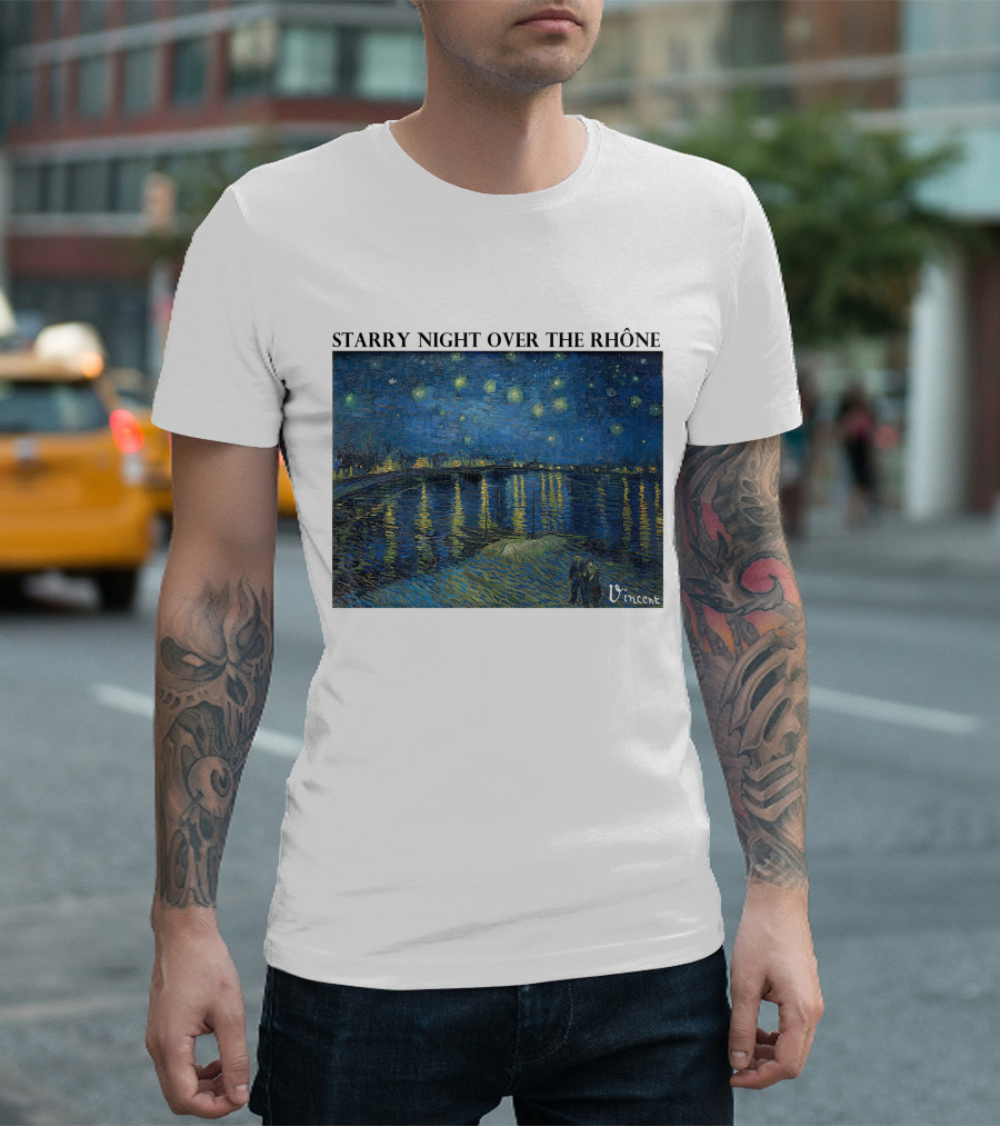Starry Night Over the Rhône Vincent Van Gogh Vivid Blue Waterscape T-Shirt