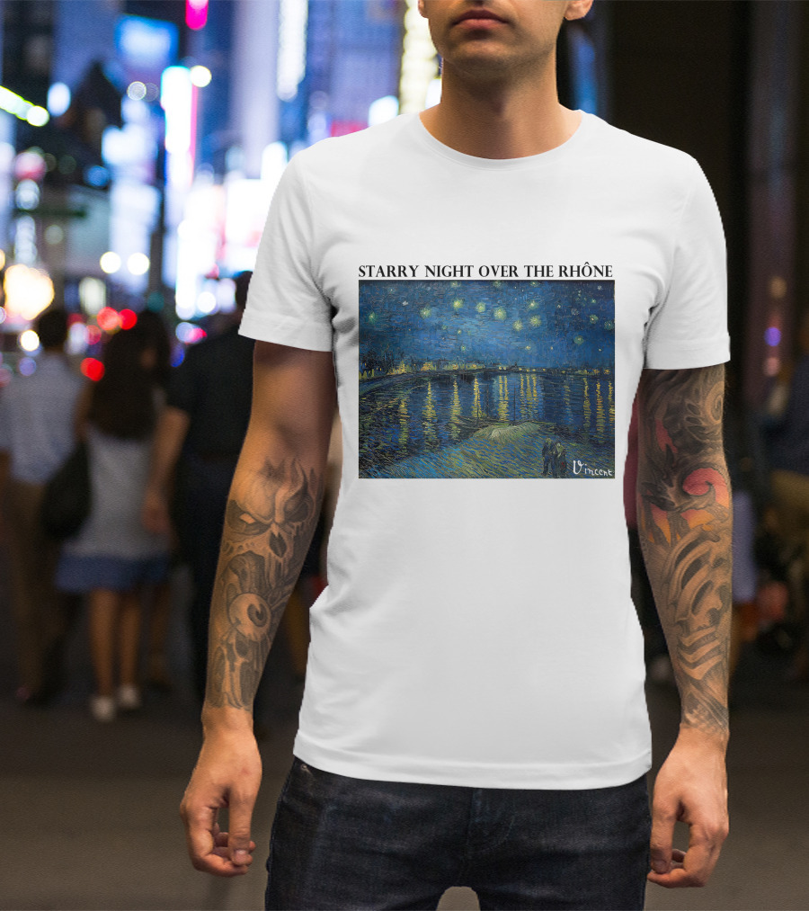 Starry Night Over The Rhône Vincent Van Gogh Vivid Blue Waterscape T-Shirt