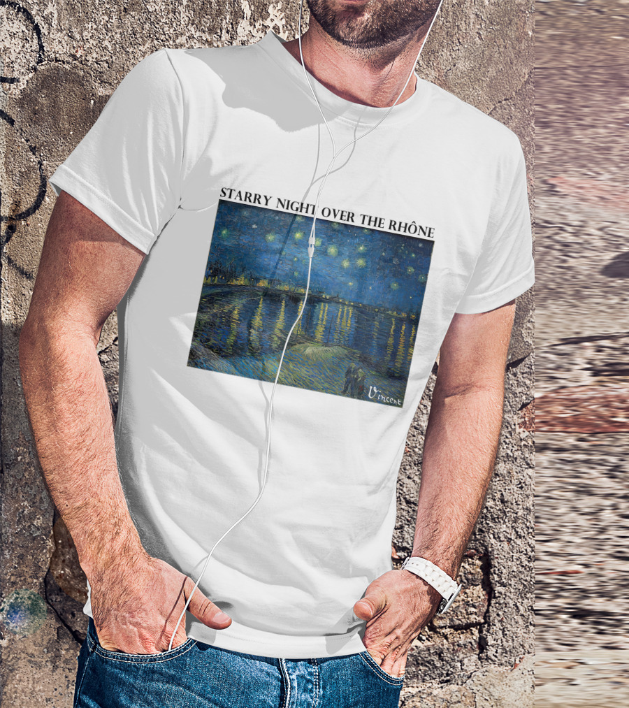 Starry Night Over The Rhône Vincent Van Gogh Vivid Blue Waterscape T-Shirt