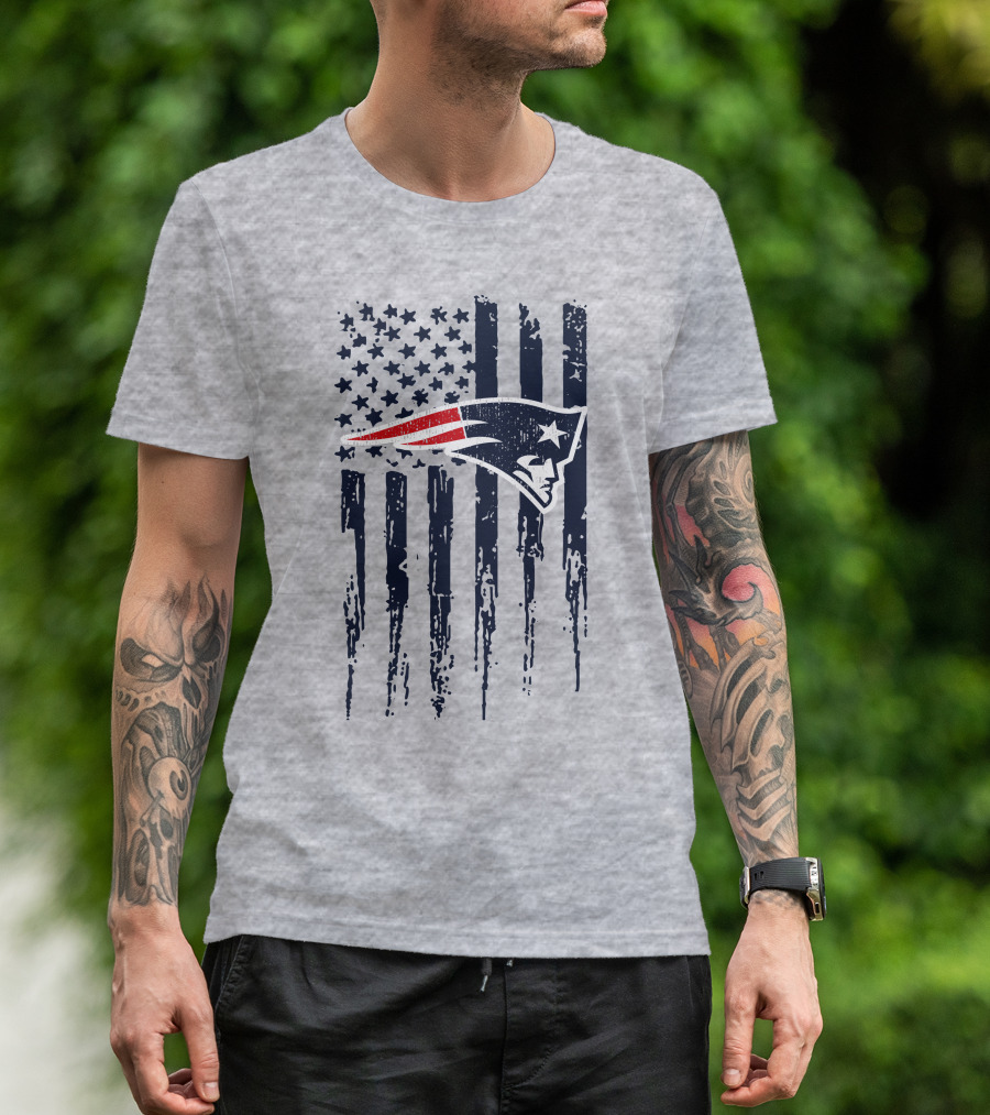 New England Patriots American Flag Patriot Head T-Shirt