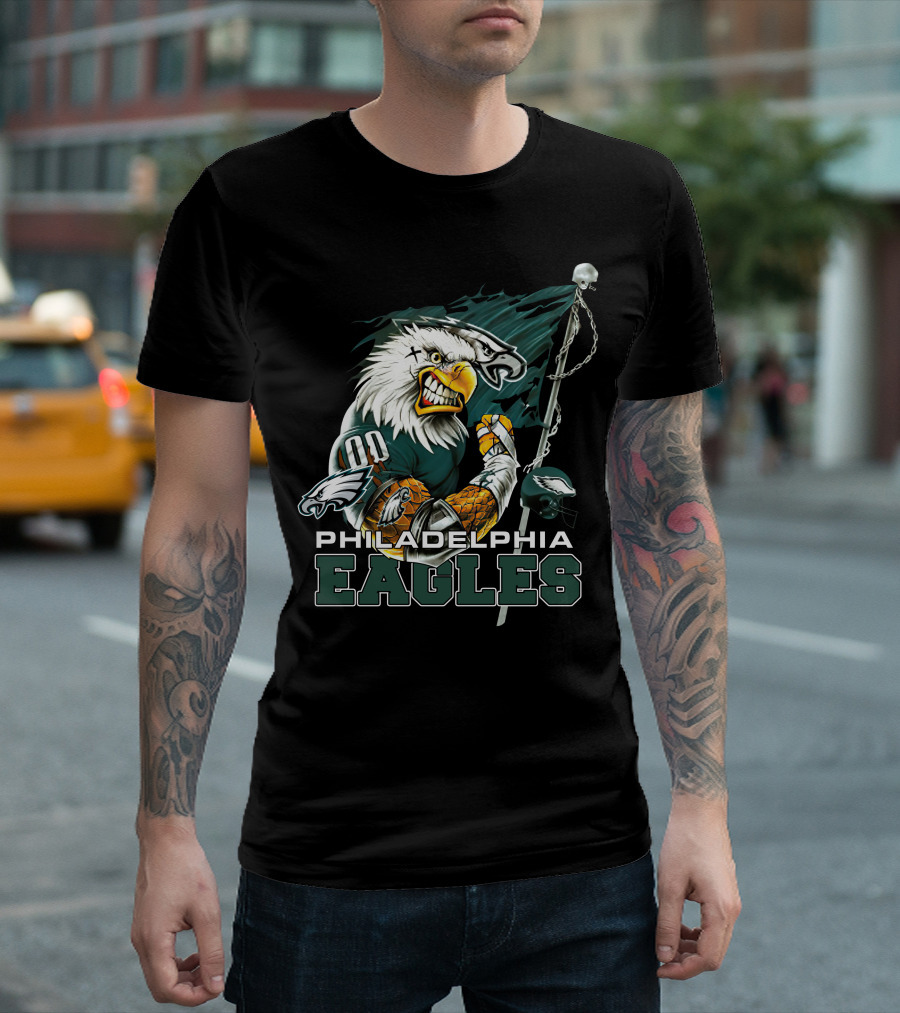 Philadelphia Eagles Fierce Mascot Holding Flag T-Shirt