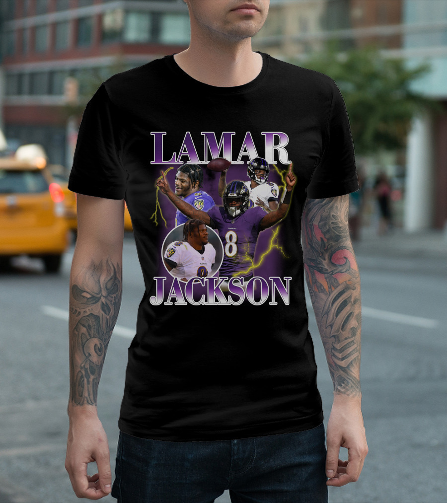 LAMAR JACKSON Baltimore Ravens Quarterback Collage T-Shirt