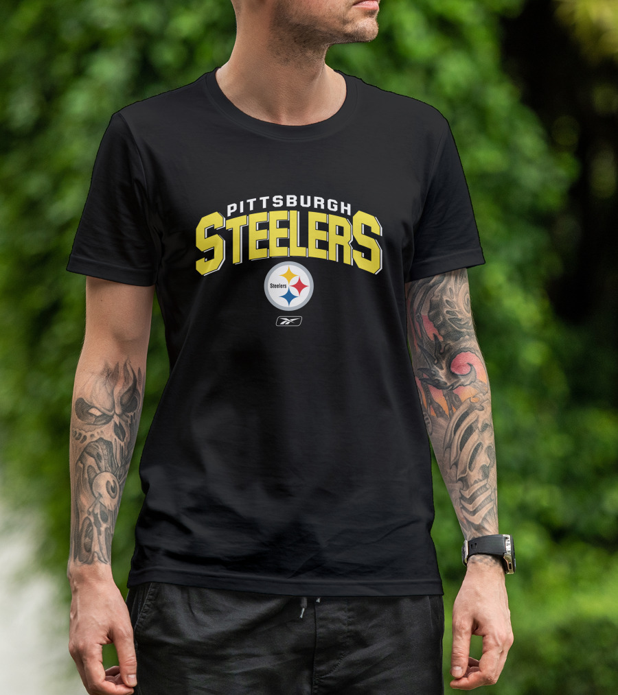Pittsburgh Steelers Reebok Logo Silver Gray Background T-Shirt